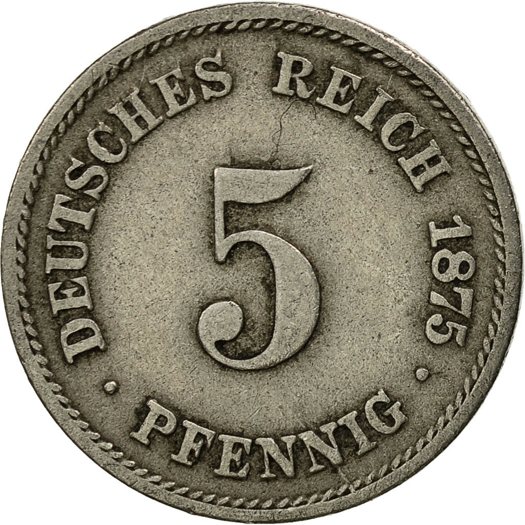 Coin, GERMANY - EMPIRE, Wilhelm I, 5 Pfennig, 1875, Karlsruhe, EF(40-45)