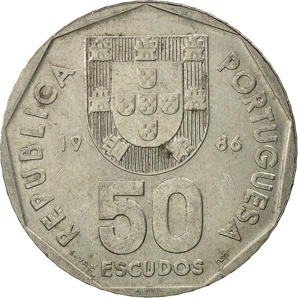 Coin, Portugal, 50 Escudos, 1986, AU(50-53), Copper-nickel, KM:636