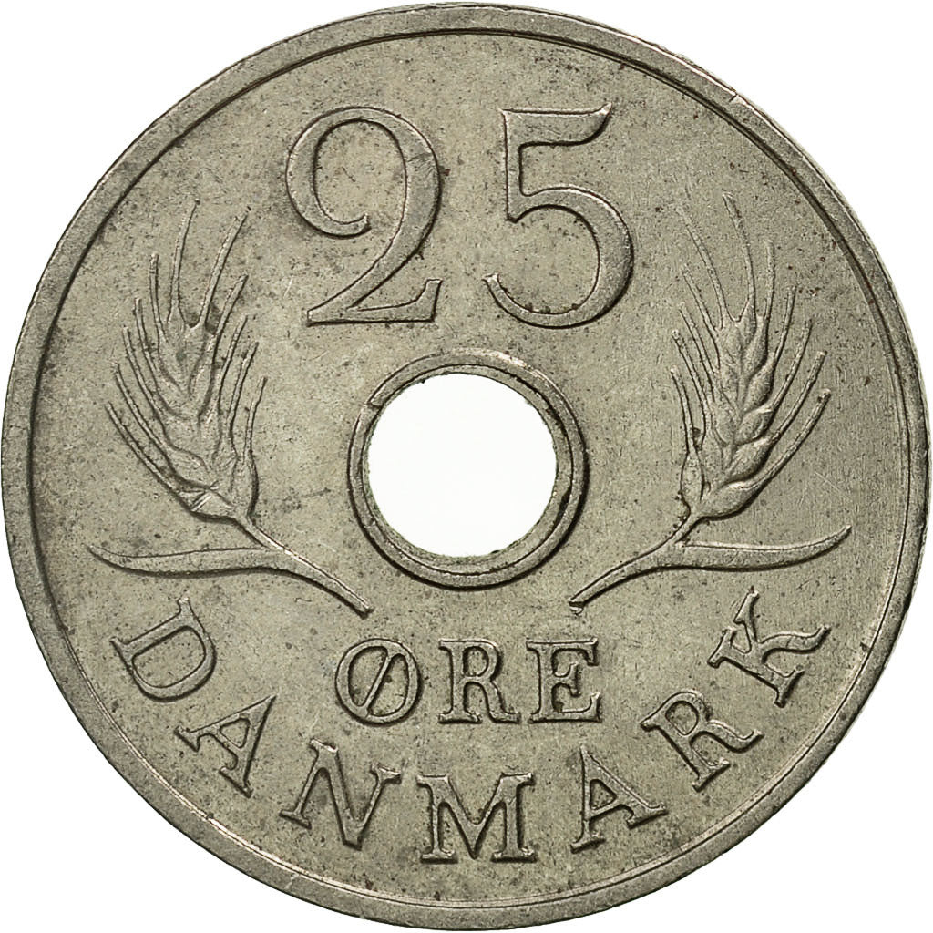 Coin, Denmark, Frederik IX, 25 Öre, 1967, Copenhagen, AU(50-53), Copper-nickel