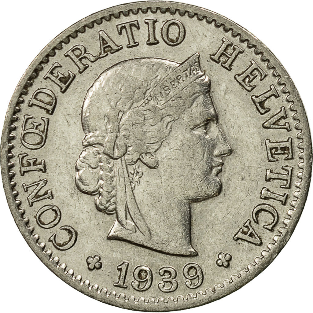 Münze, Schweiz, 5 Rappen, 1939, Bern, VZ, Nickel, KM:26b