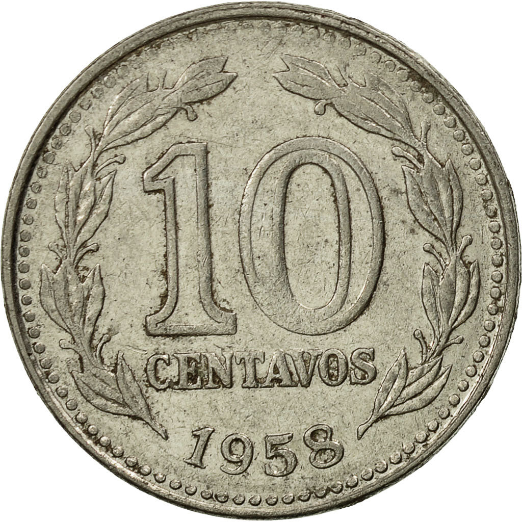 Moneta, Argentina, 10 Centavos, 1958, BB, Acciaio ricoperto in nichel, KM:54
