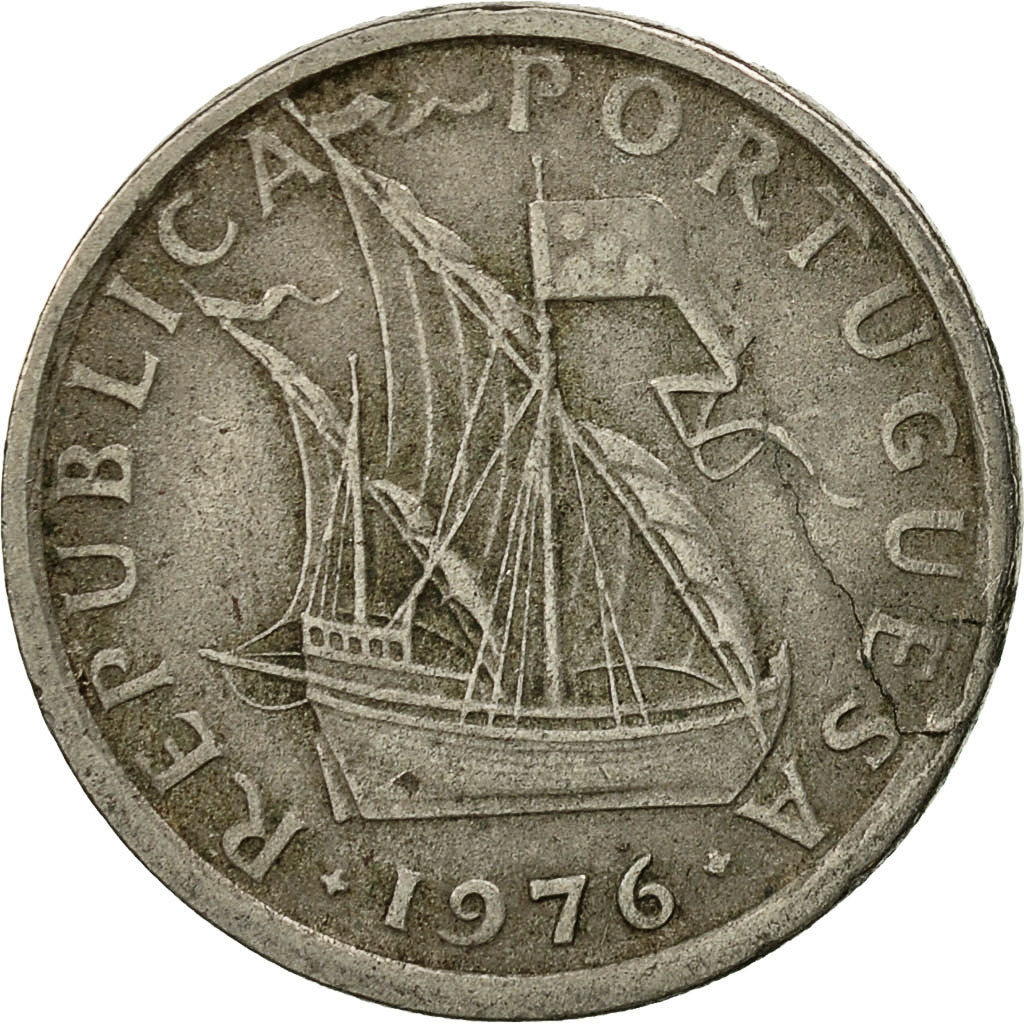 Coin, Portugal, 2-1/2 Escudos, 1976, EF(40-45), Copper-nickel, KM:590