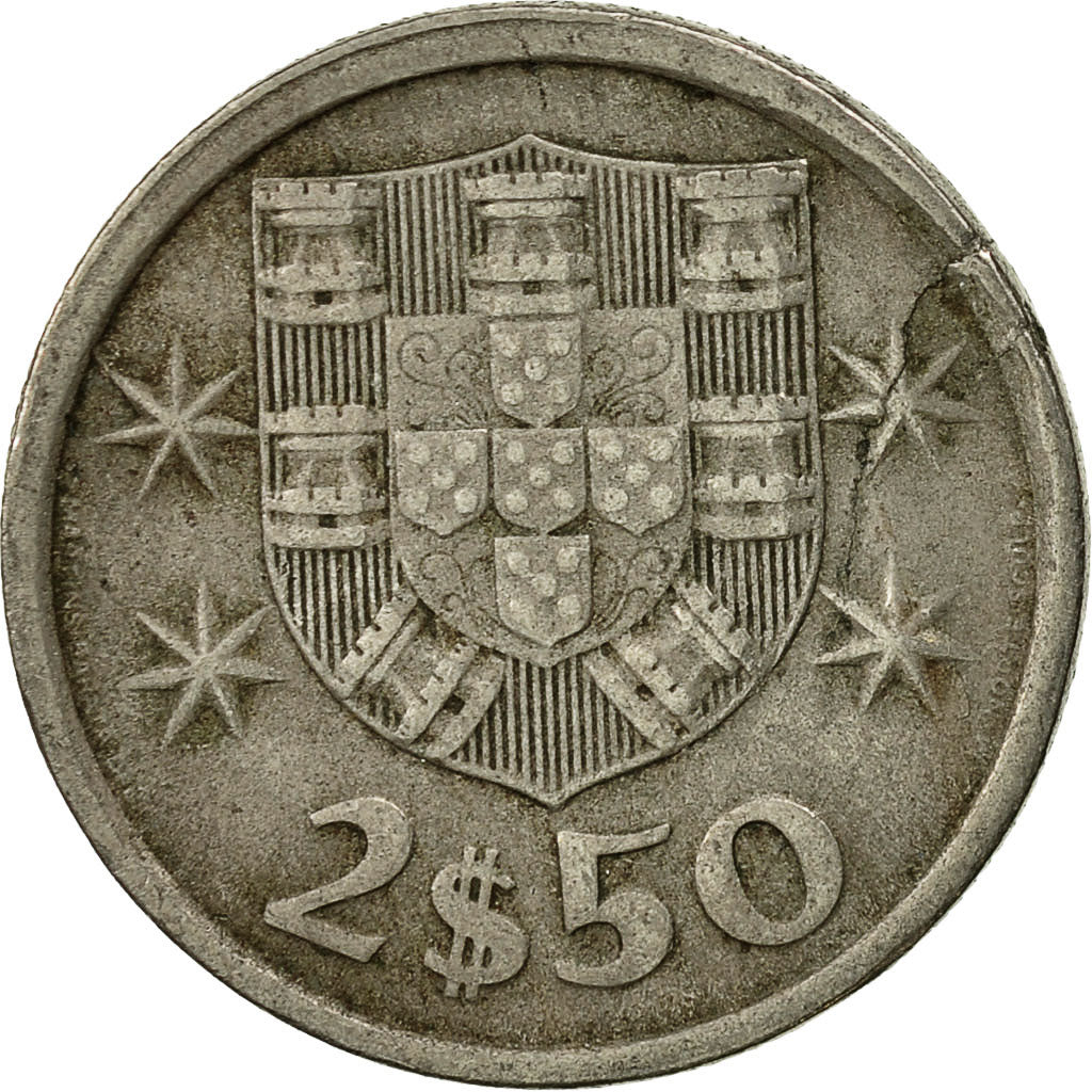 Coin, Portugal, 2-1/2 Escudos, 1976, EF(40-45), Copper-nickel, KM:590