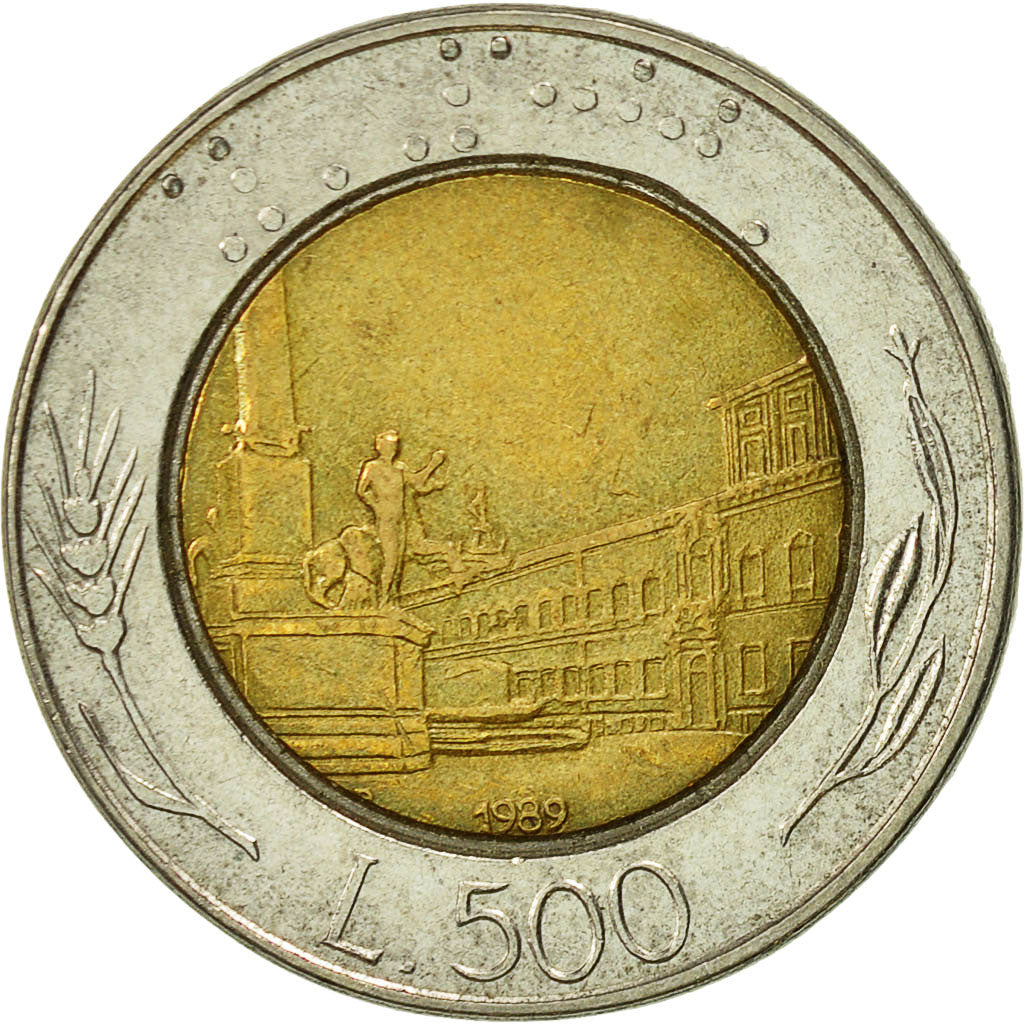 Coin, Italy, 500 Lire, 1989, Rome, EF(40-45), Bi-Metallic, KM:111
