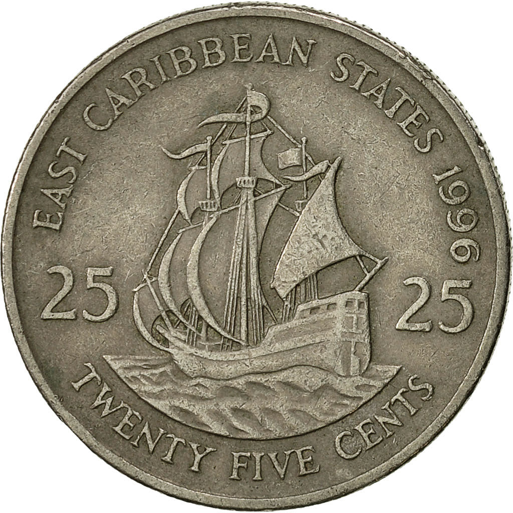 Monnaie, Etats des caraibes orientales, Elizabeth II, 25 Cents, 1996, TTB