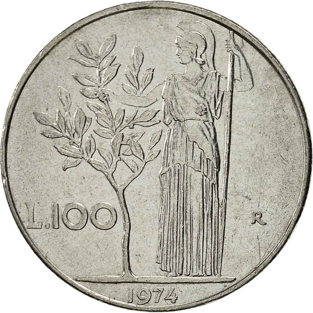 Moneda, Italia, 100 Lire, 1974, Rome, MBC+, Acero inoxidable, KM:96.1