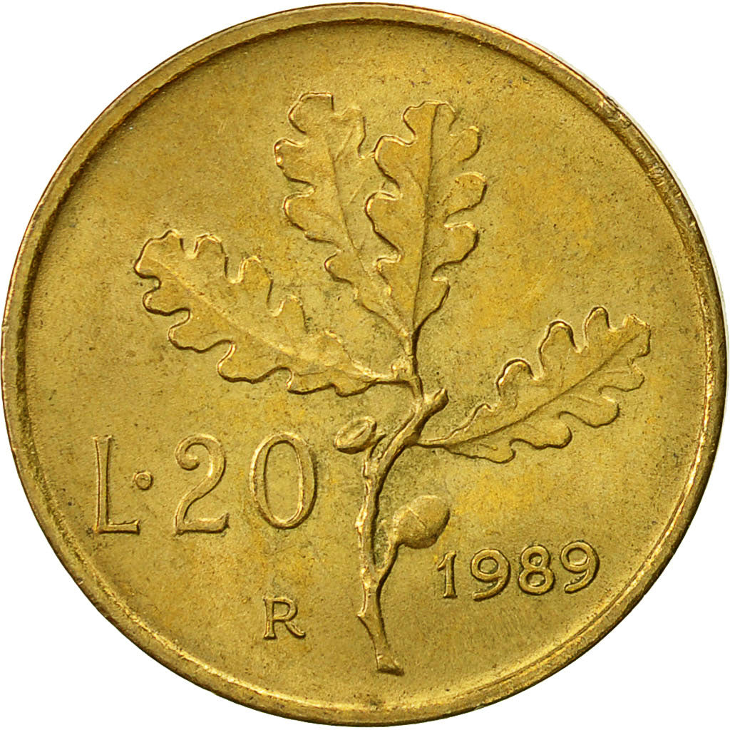 Coin, Italy, 20 Lire, 1989, Rome, AU(55-58), Aluminum-Bronze, KM:97.2