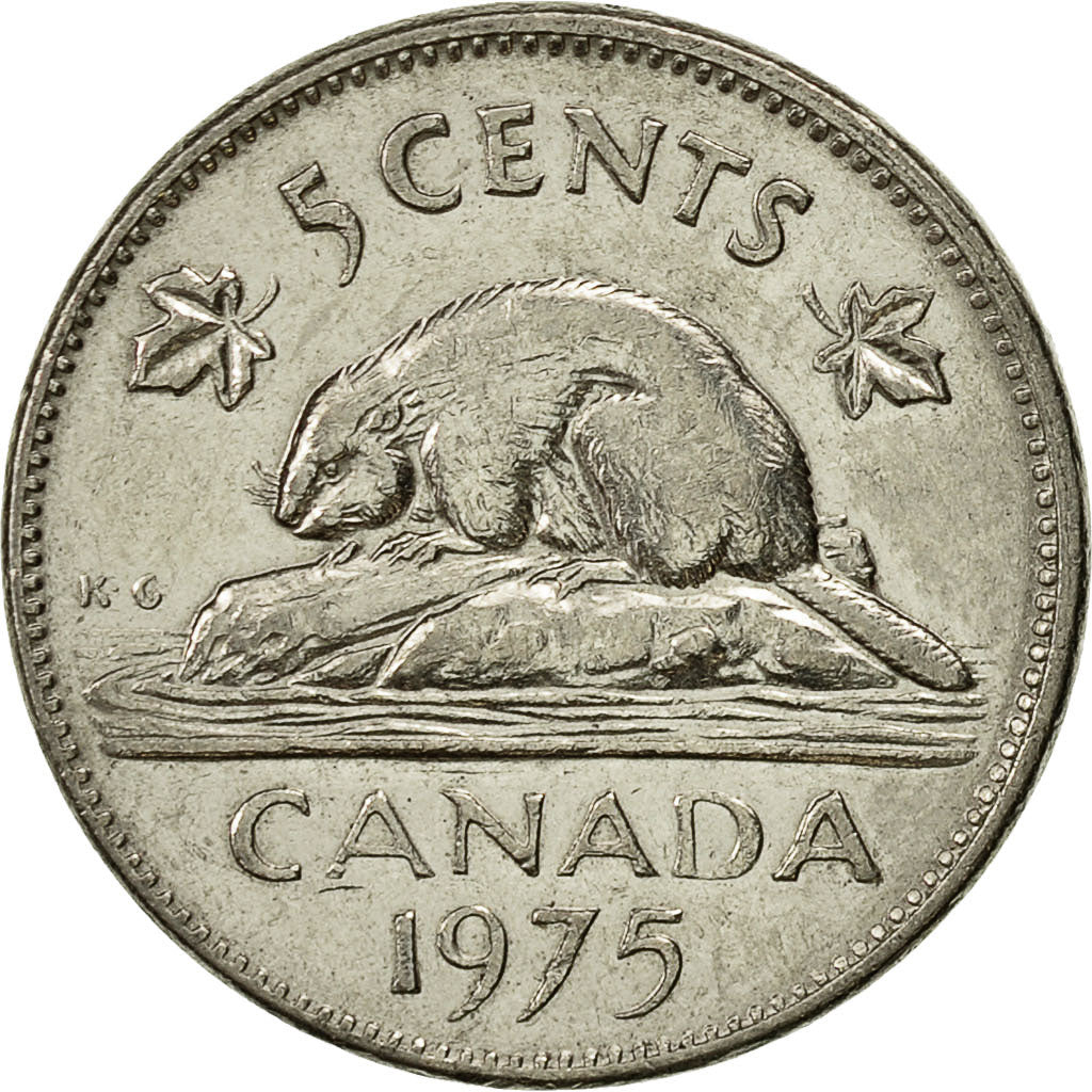 Coin, Canada, Elizabeth II, 5 Cents, 1975, Royal Canadian Mint, Ottawa