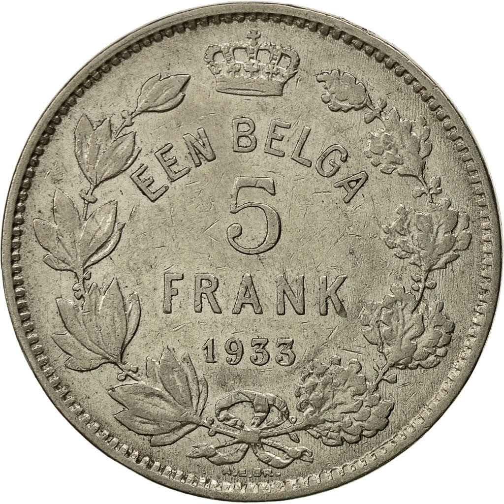 Münze, Belgien, 5 Francs, 5 Frank, 1933, SS, Nickel, KM:98