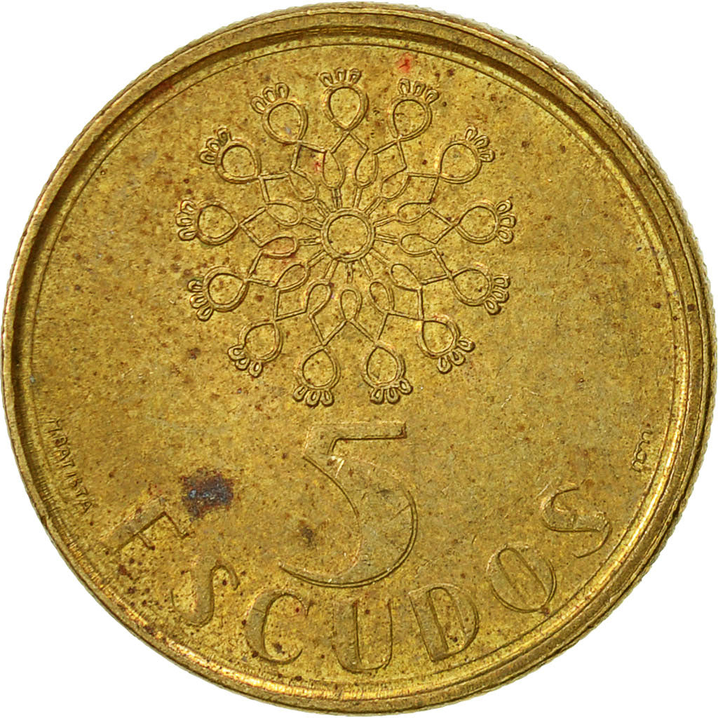 Münze, Portugal, 5 Escudos, 1990, SS, Nickel-brass, KM:632
