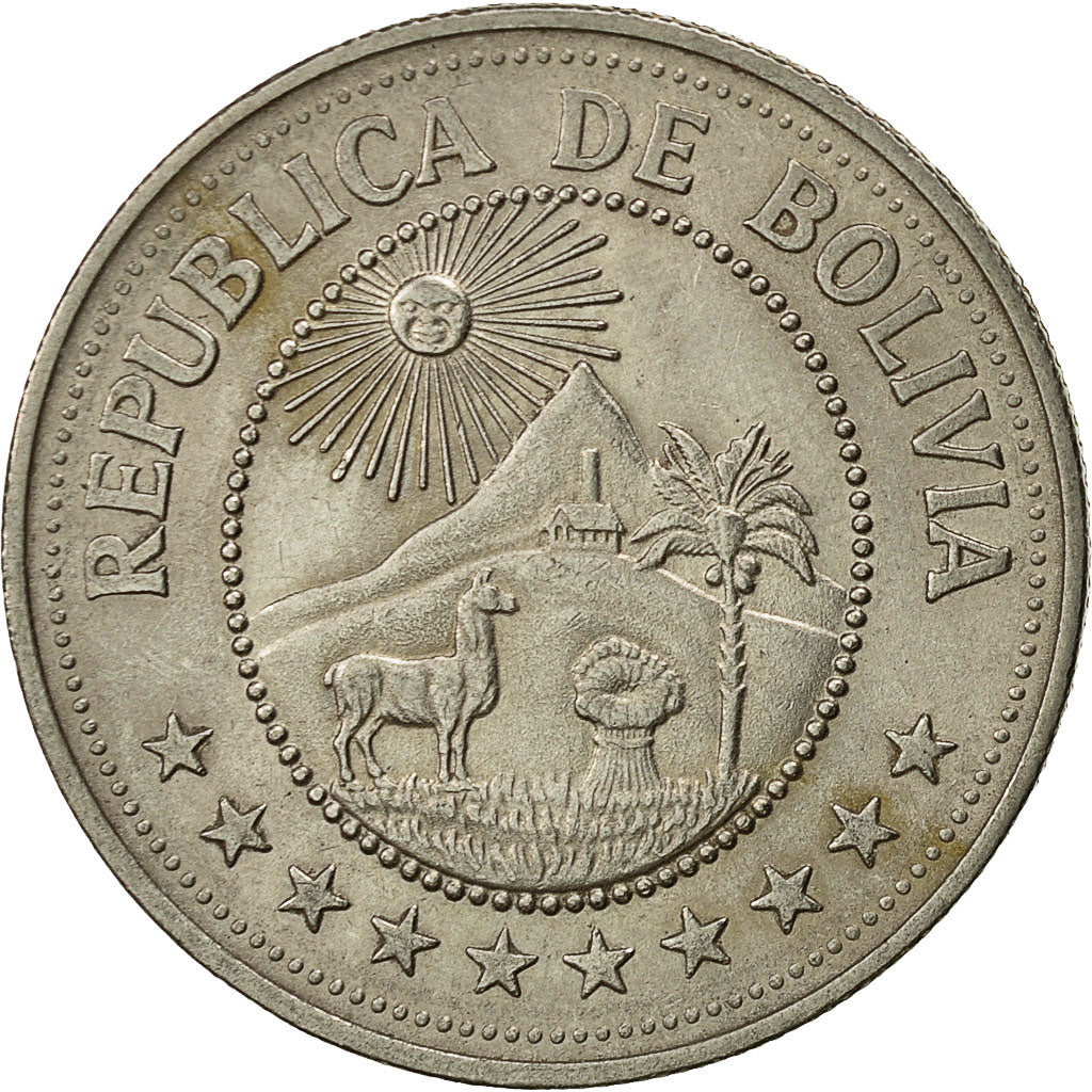 Coin, Bolivia, 5 Pesos Bolivianos, 1976, EF(40-45), Nickel Clad Steel, KM:197