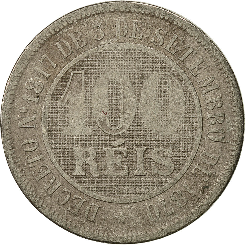 Coin, Brazil, Pedro II, 100 Reis, 1888, VF(30-35), Copper-nickel, KM:483