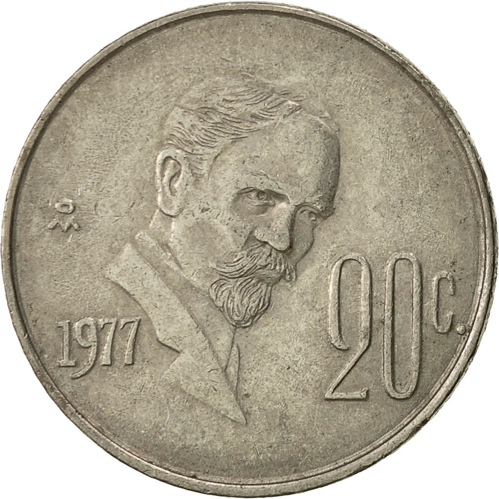 Moneta, Mexico, 20 Centavos, 1977, Mexico City, EF(40-45), Miedź-Nikiel, KM:442