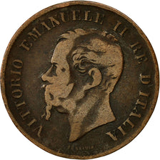 Moneda, Italia, Vittorio Emanuele II, 5 Centesimi, 1867, Naples, BC+, Cobre