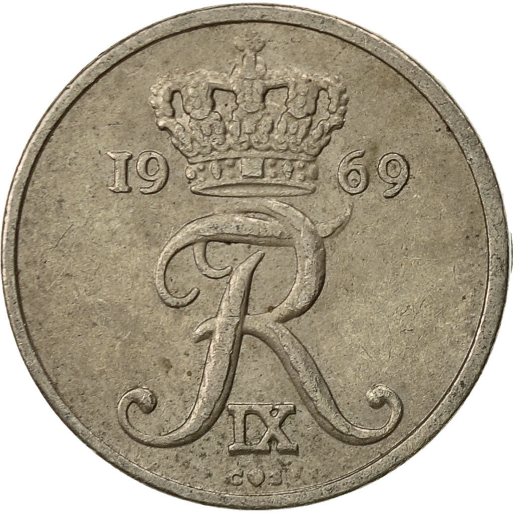 Coin, Denmark, Frederik IX, 10 Öre, 1969, Copenhagen, EF(40-45), Copper-nickel