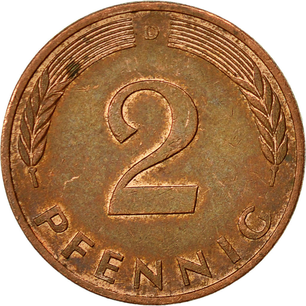 Coin, GERMANY - FEDERAL REPUBLIC, 2 Pfennig, 1982, Munich, EF(40-45), Copper