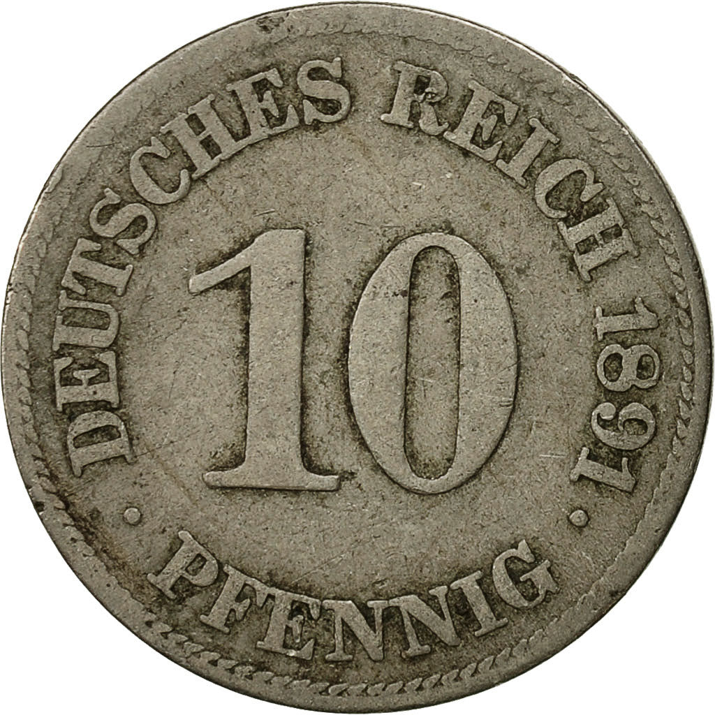 Moneta, GERMANIA - IMPERO, Wilhelm II, 10 Pfennig, 1891, Muldenhütten, BB