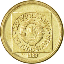 Coin, Yugoslavia, 10 Dinara, 1989, AU(55-58), Brass, KM:131