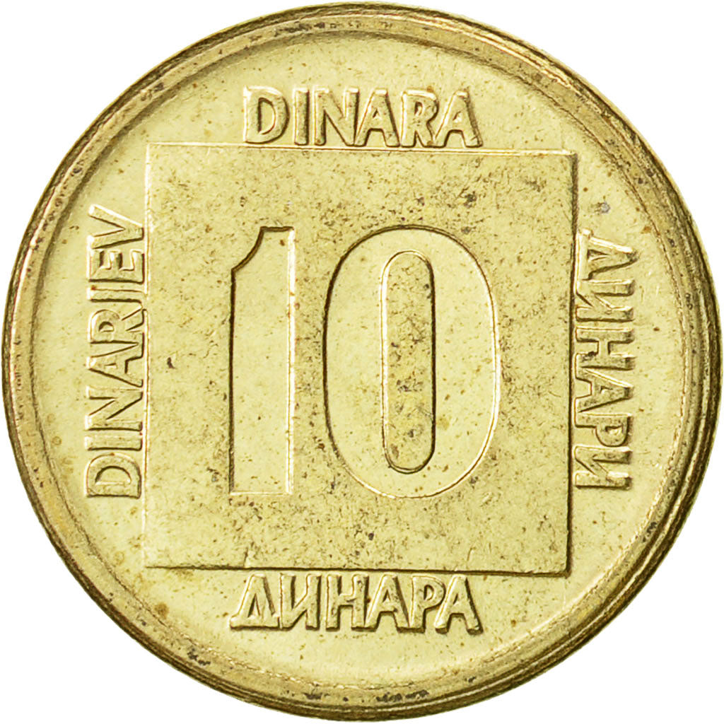 Coin, Yugoslavia, 10 Dinara, 1989, AU(55-58), Brass, KM:131
