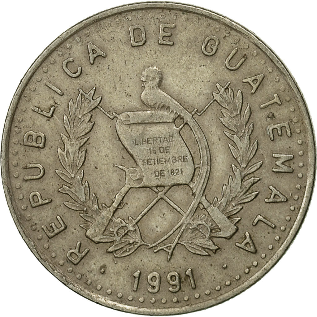 Coin, Guatemala, 10 Centavos, 1991, EF(40-45), Copper-nickel, KM:277.5