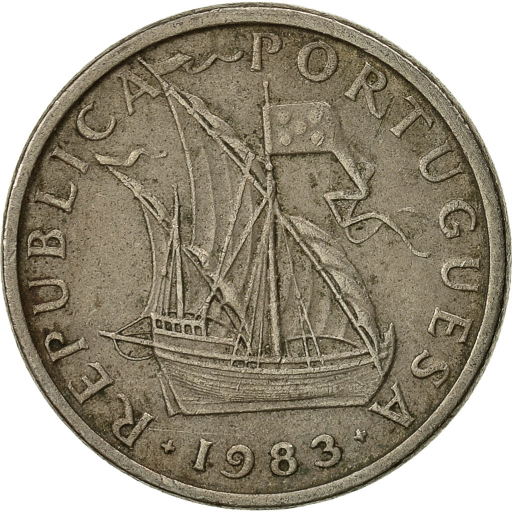 Coin, Portugal, 5 Escudos, 1983, EF(40-45), Copper-nickel, KM:591