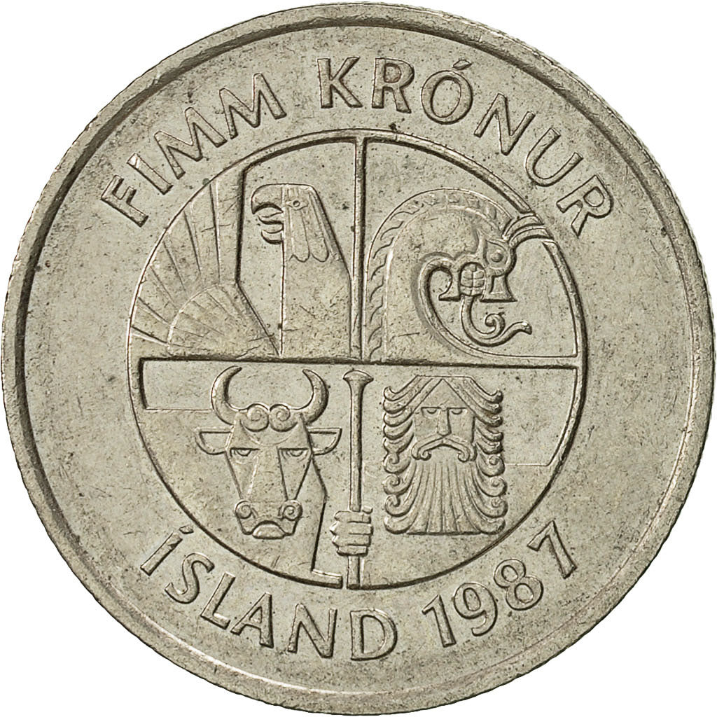 Münze, Iceland, 5 Kronur, 1987, SS, Copper-nickel, KM:28