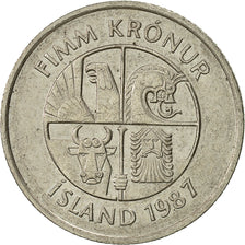 Münze, Iceland, 5 Kronur, 1987, SS, Copper-nickel, KM:28