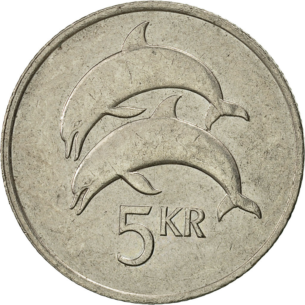 Münze, Iceland, 5 Kronur, 1987, SS, Copper-nickel, KM:28