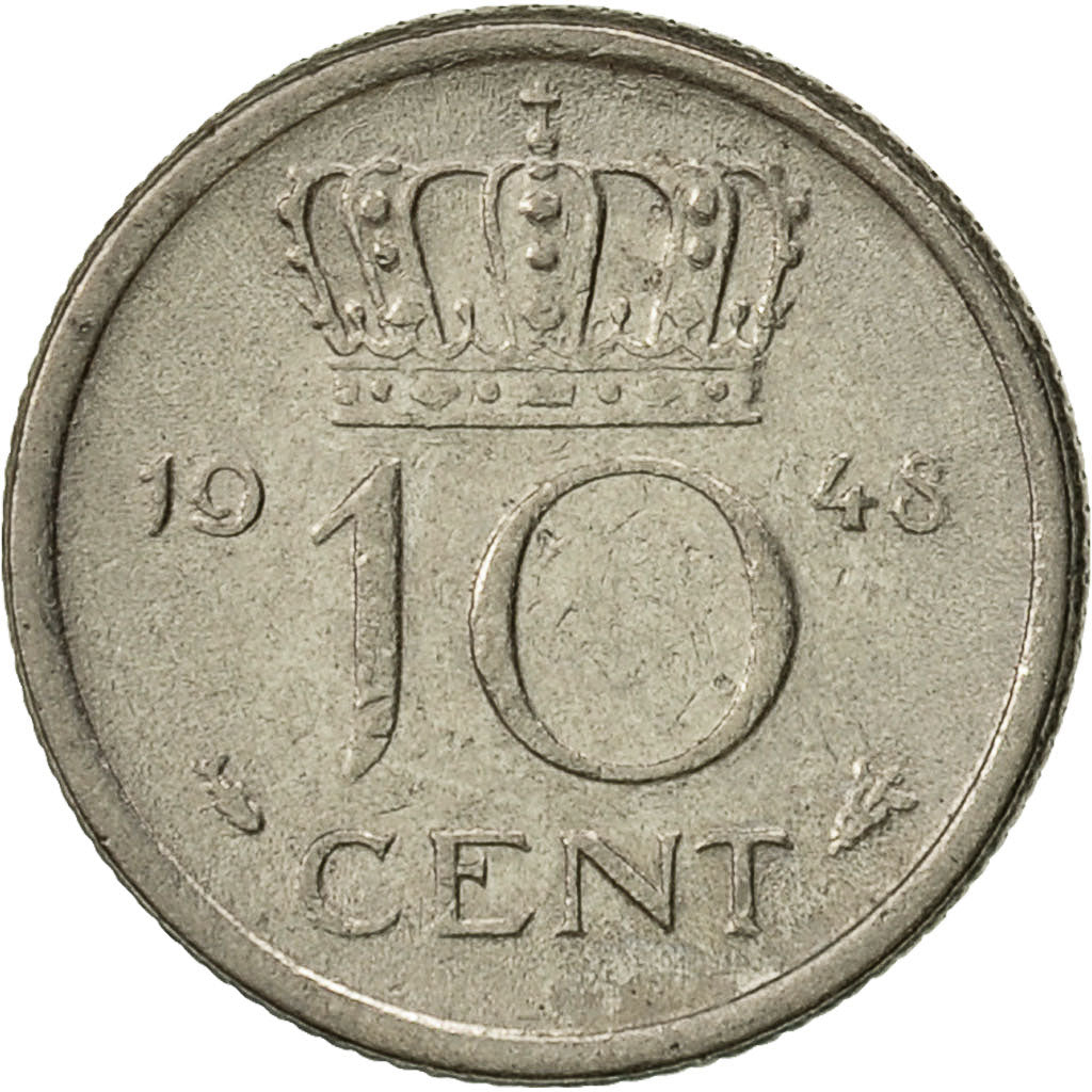 Moneta, Paesi Bassi, Wilhelmina I, 10 Cents, 1948, BB, Nichel, KM:177