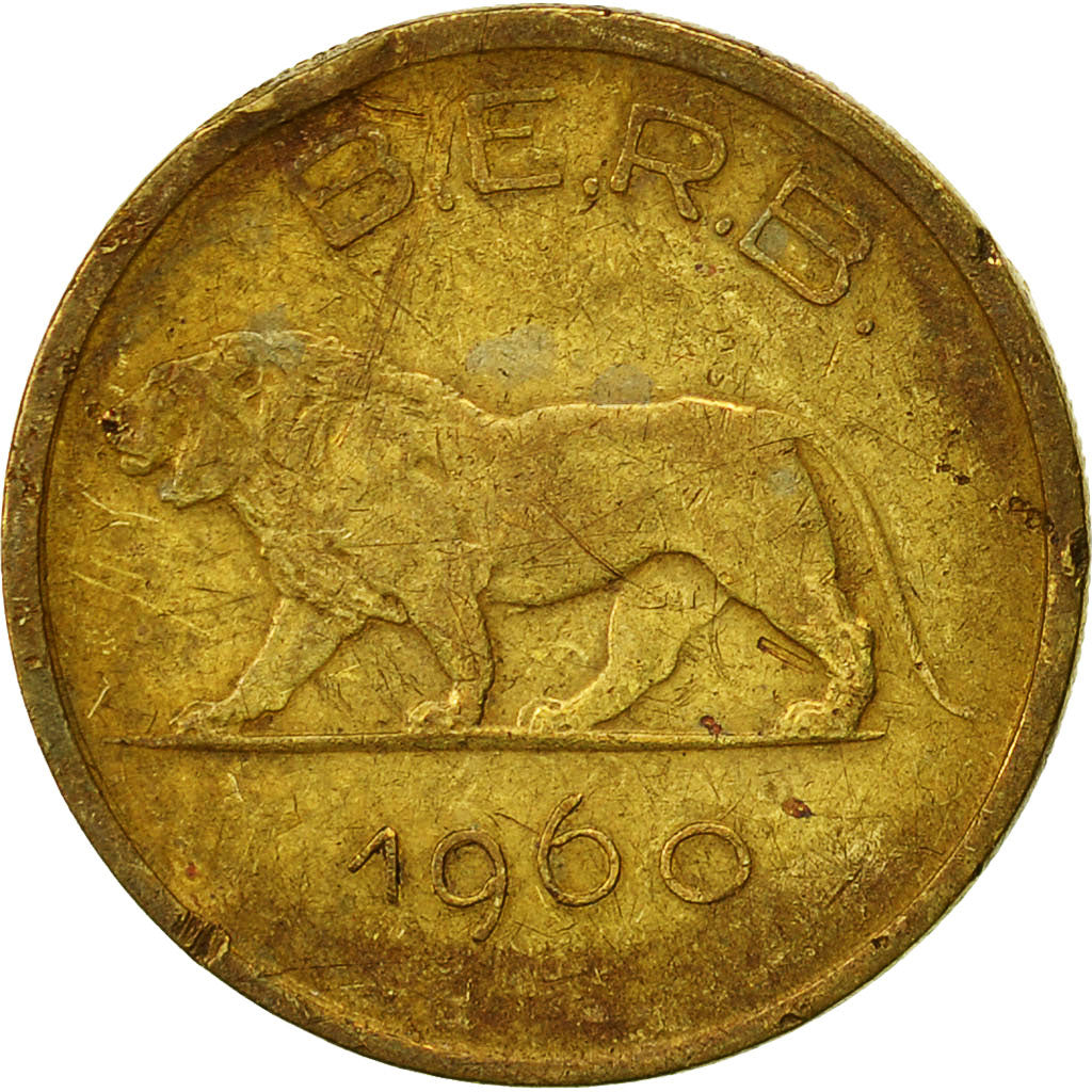 RWANDA & BURUNDI, Franc, 1960, MBC, Latón, KM:1