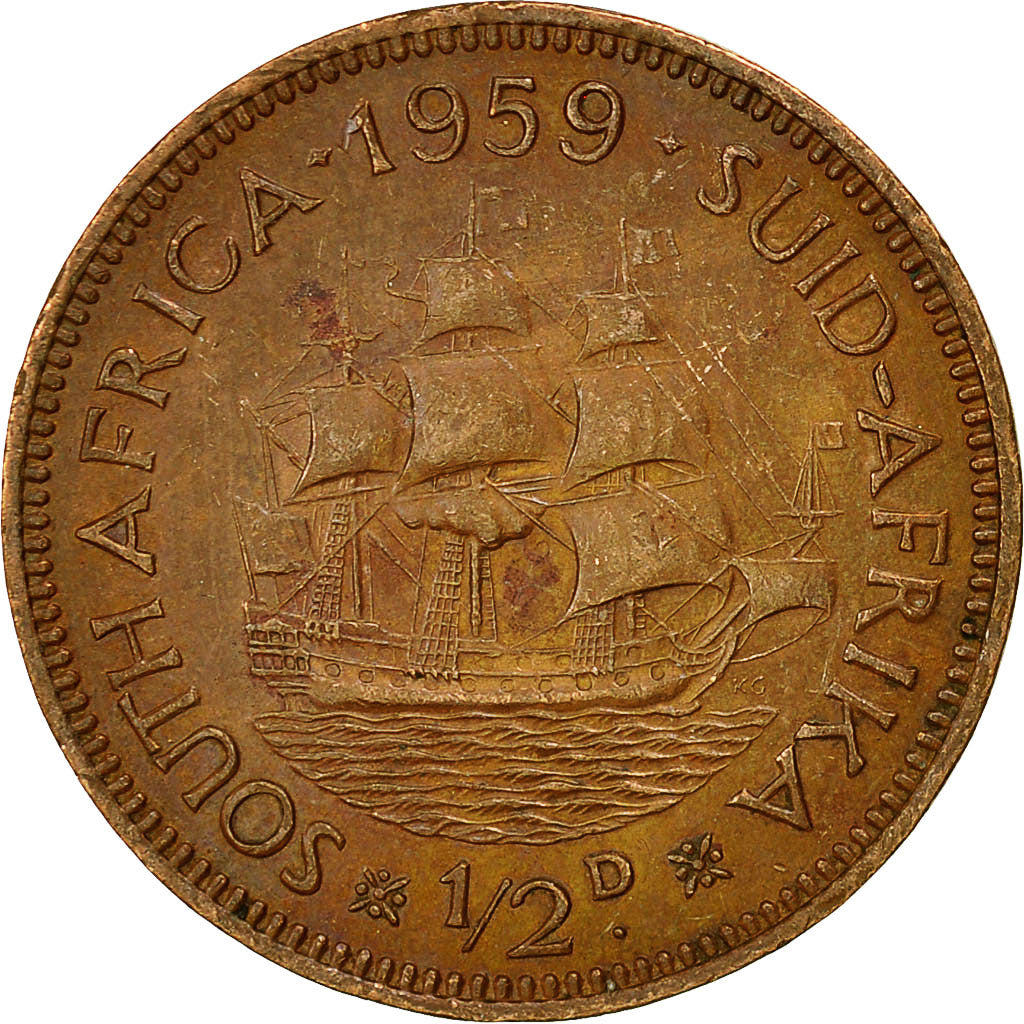 South Africa, Elizabeth II, 1/2 Penny, 1959, EF(40-45), Bronze, KM:45