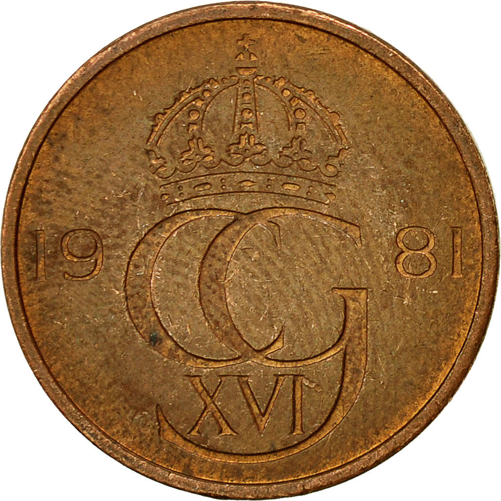 Coin, Sweden, Carl XVI Gustaf, 5 Öre, 1981, EF(40-45), Bronze, KM:849