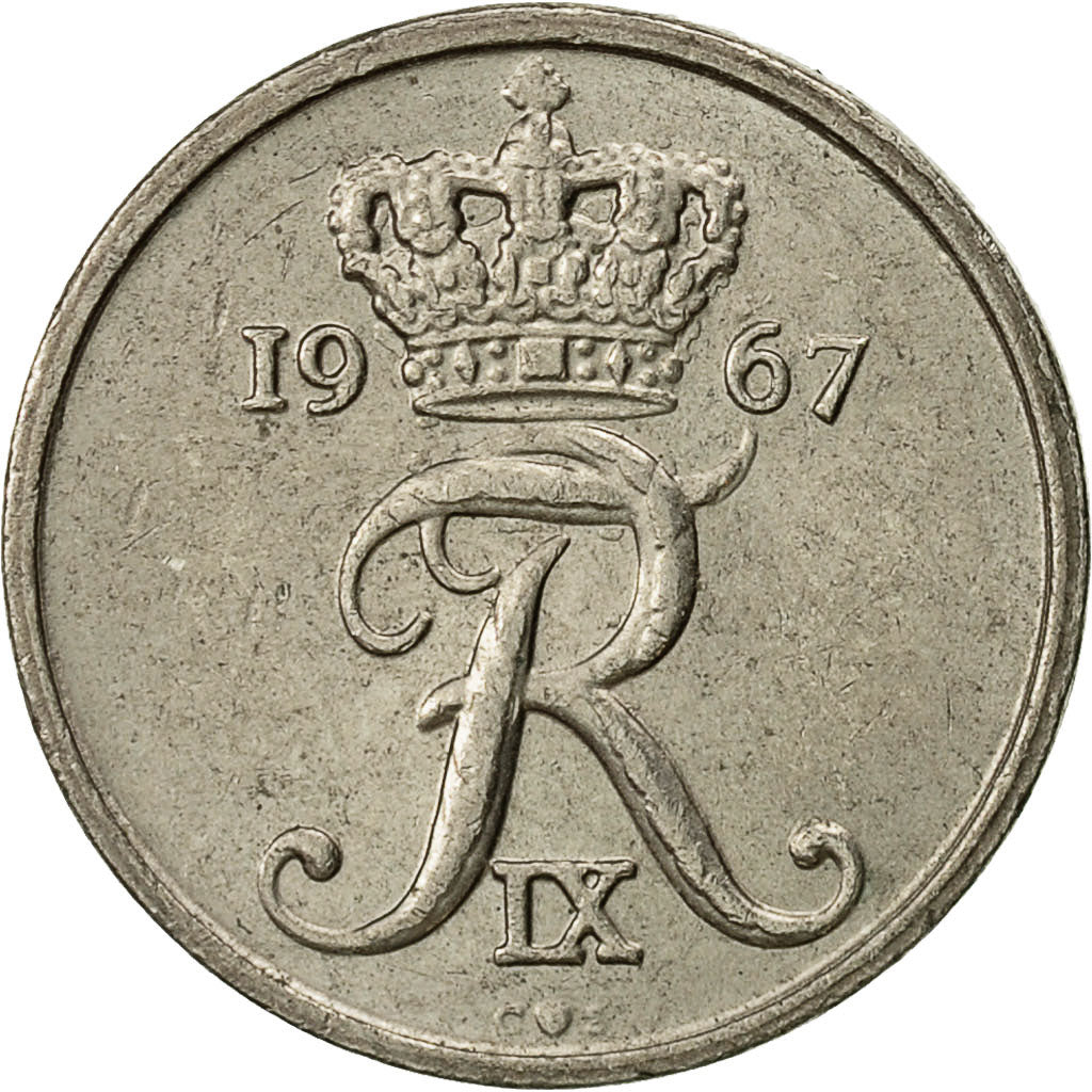Moneta, Danimarca, Frederik IX, 10 Öre, 1967, Copenhagen, BB, Rame-nichel
