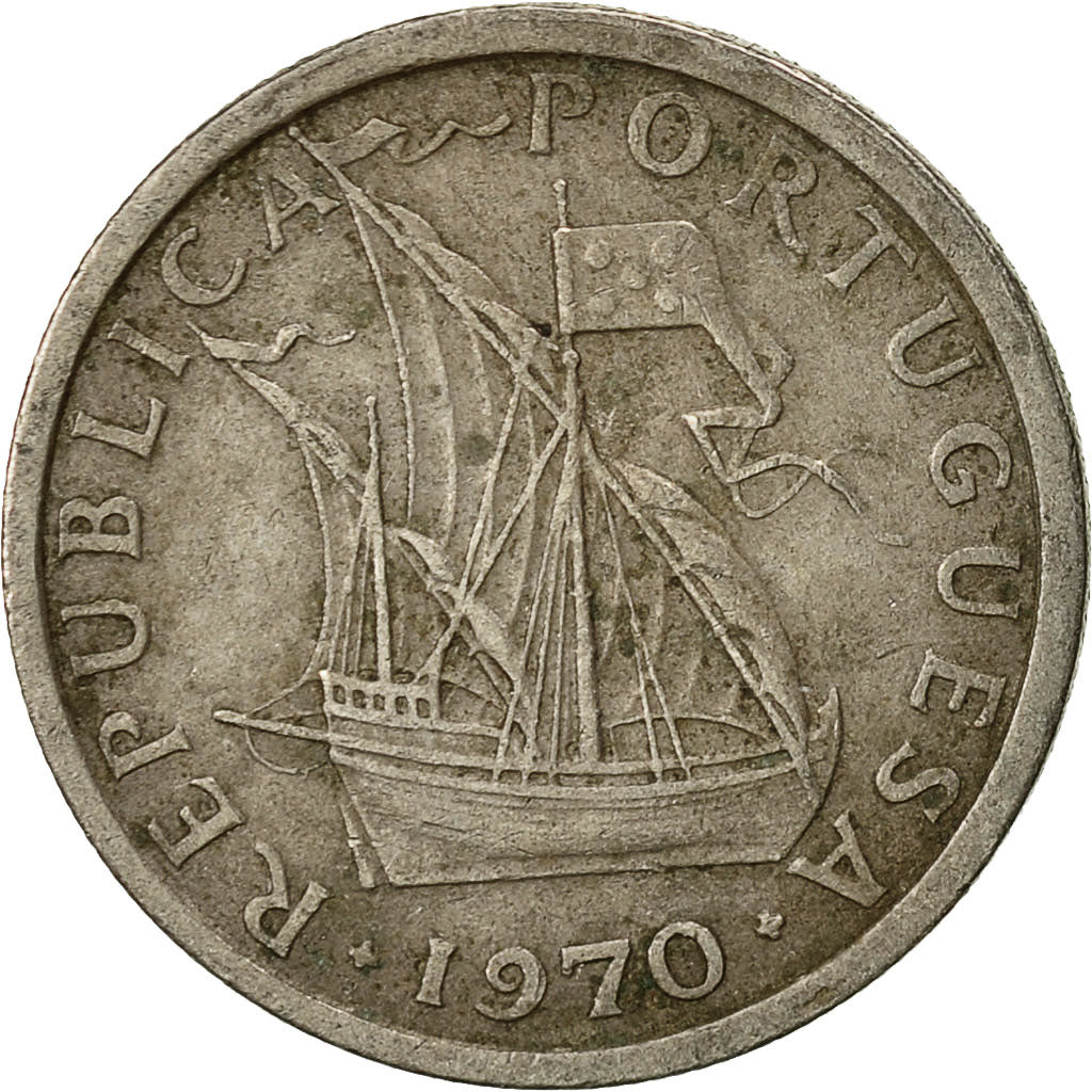 Coin, Portugal, 2-1/2 Escudos, 1970, EF(40-45), Copper-nickel, KM:590