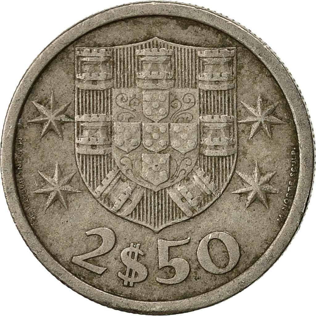 Coin, Portugal, 2-1/2 Escudos, 1970, EF(40-45), Copper-nickel, KM:590