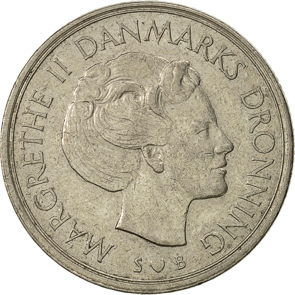 Moneta, Danimarca, Margrethe II, Krone, 1975, Copenhagen, BB, Rame-nichel