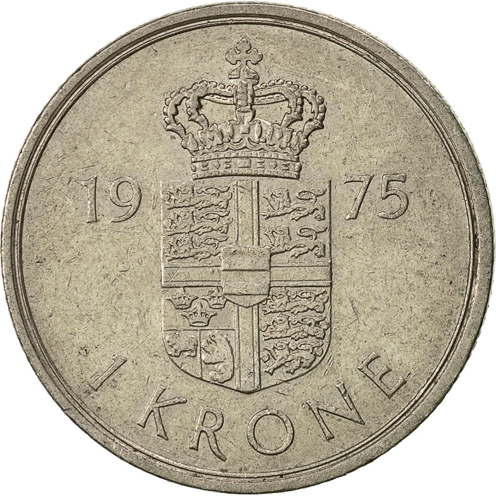 Moneta, Danimarca, Margrethe II, Krone, 1975, Copenhagen, BB, Rame-nichel