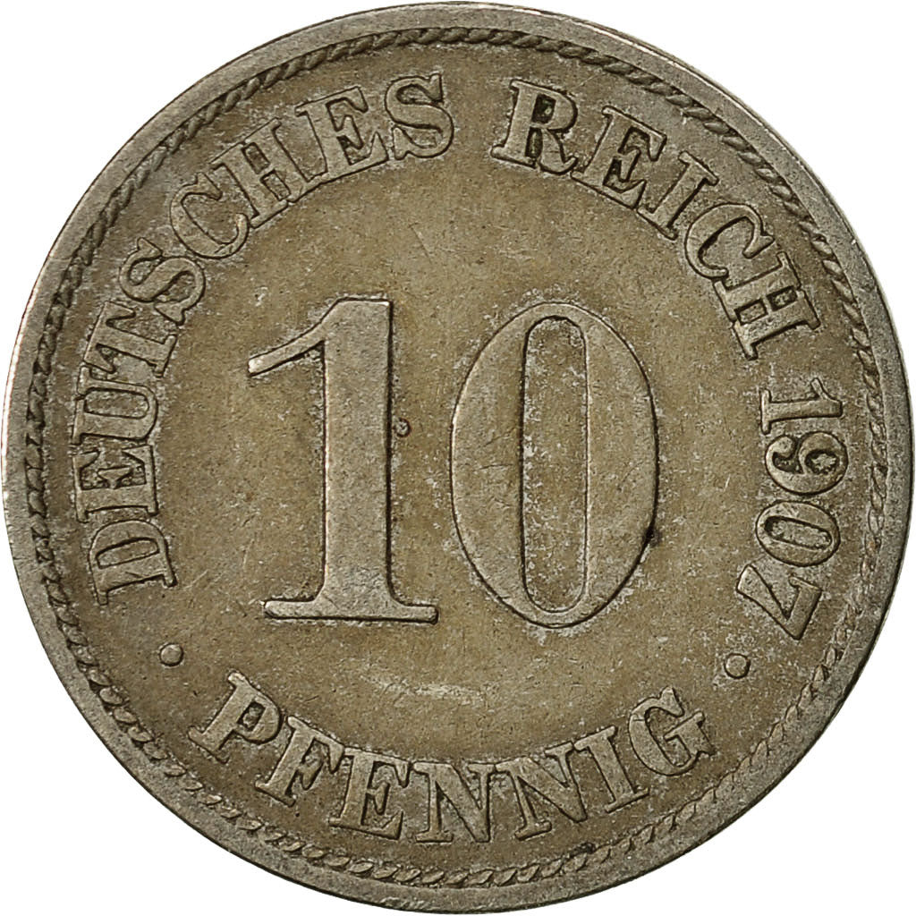 Coin, GERMANY - EMPIRE, Wilhelm II, 10 Pfennig, 1907, Berlin, EF(40-45)