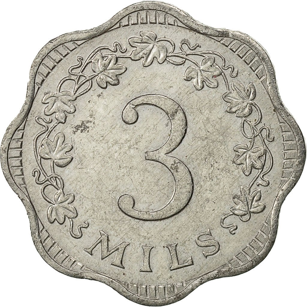 Coin, Malta, 3 Mils, 1972, British Royal Mint, EF(40-45), Aluminum, KM:6