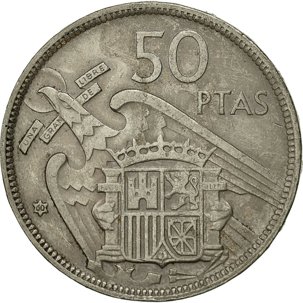 Moneda, España, Caudillo and regent, 50 Pesetas, 1960, MBC, Cobre - níquel