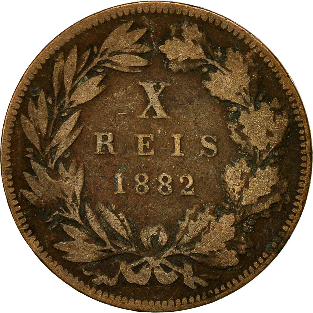 Coin, Portugal, Luiz I, 10 Reis, 1882, VF(20-25), Bronze, KM:526
