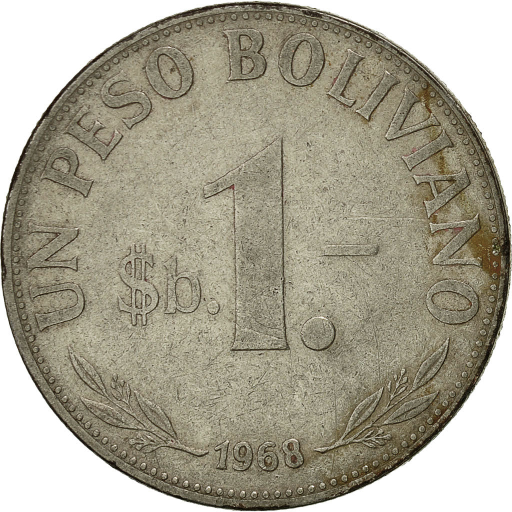 Moneda, Bolivia, Peso Boliviano, 1968, MBC, Níquel recubierto de acero, KM:192