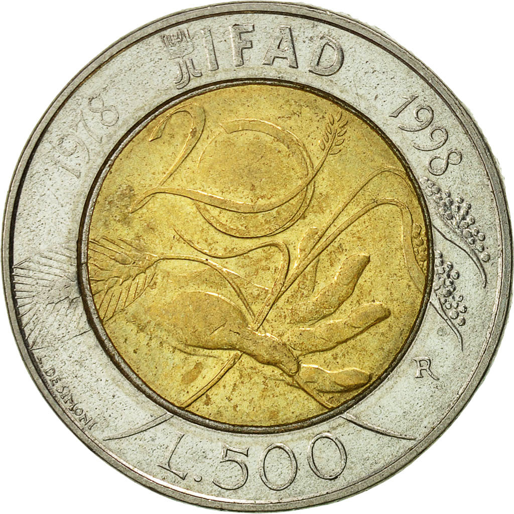 Coin, Italy, 500 Lire, 1998, Rome, EF(40-45), Bi-Metallic, KM:193