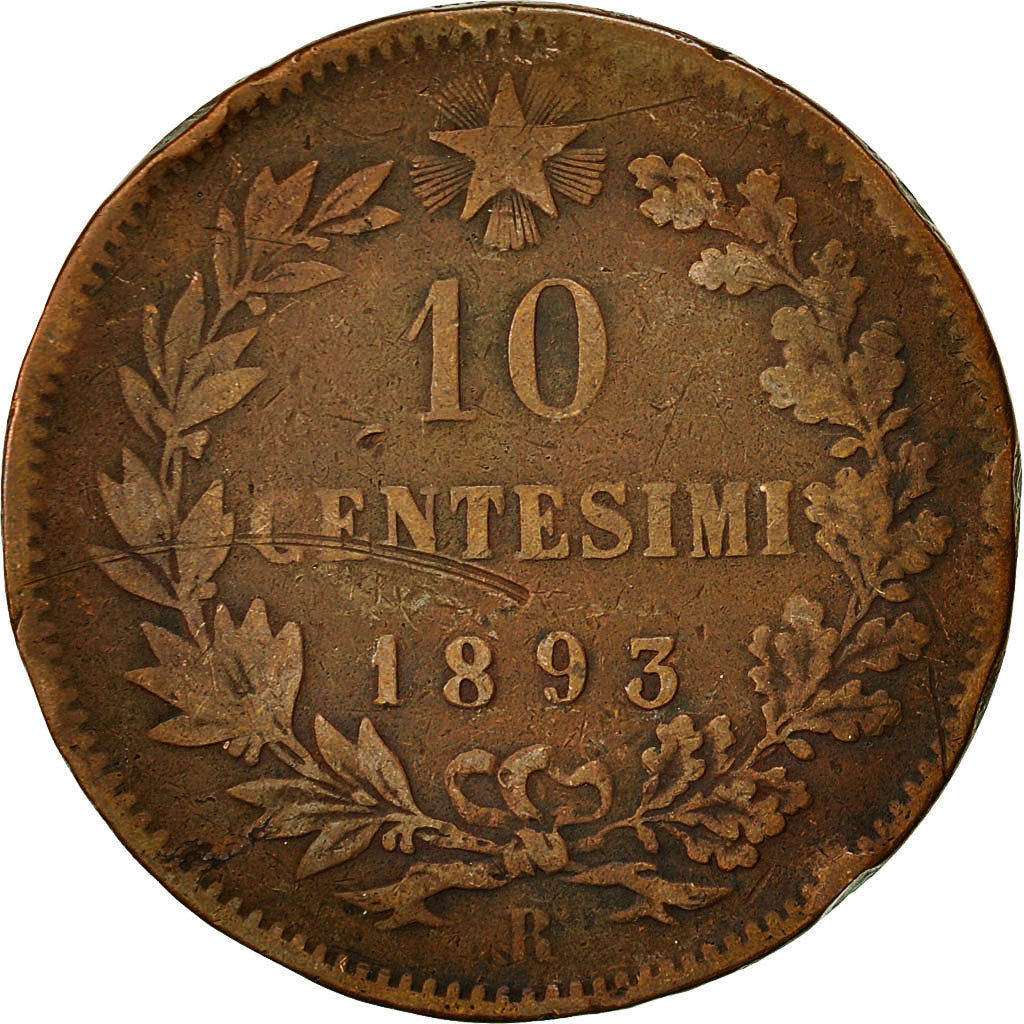 Moneta, Italia, Umberto I, 10 Centesimi, 1893, Rome, MB, Rame, KM:27.2