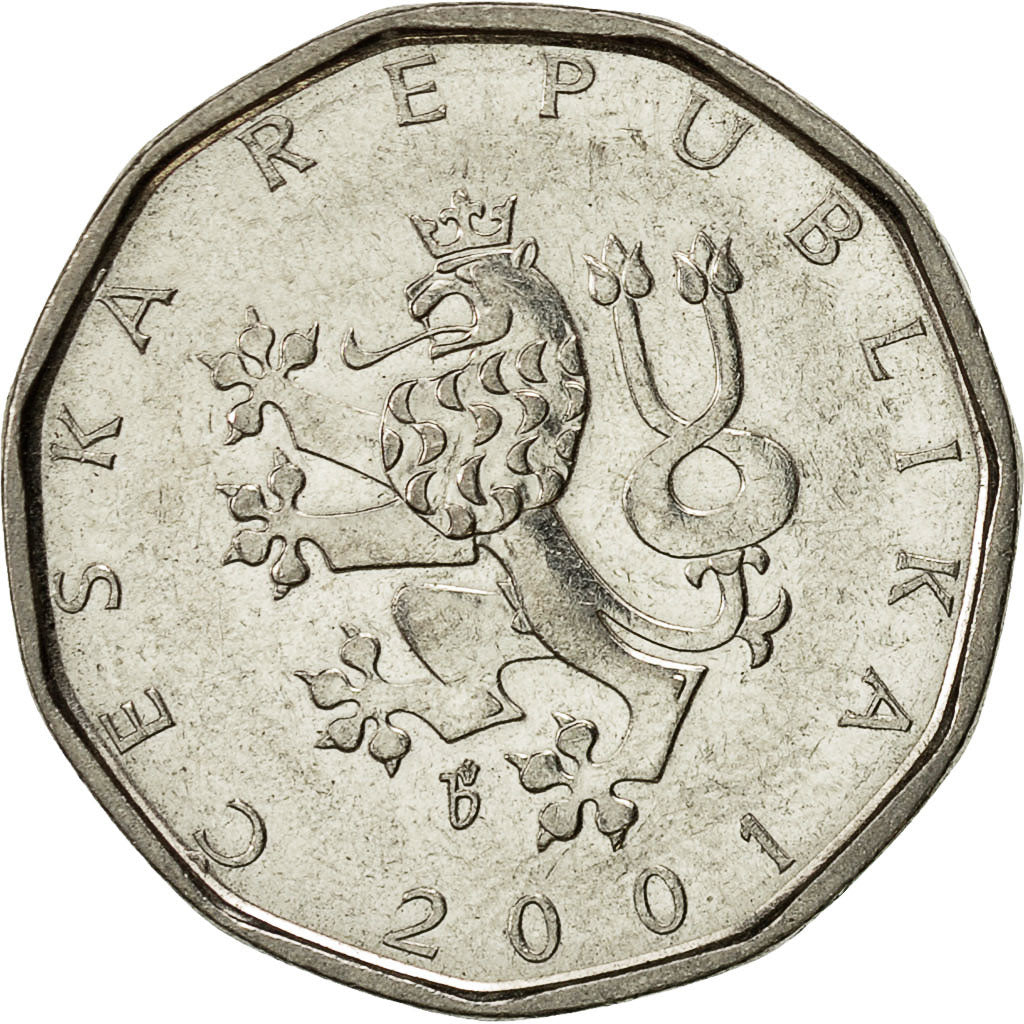 Münze, Tschechische Republik, 2 Koruny, 2001, VZ, Nickel plated steel, KM:9