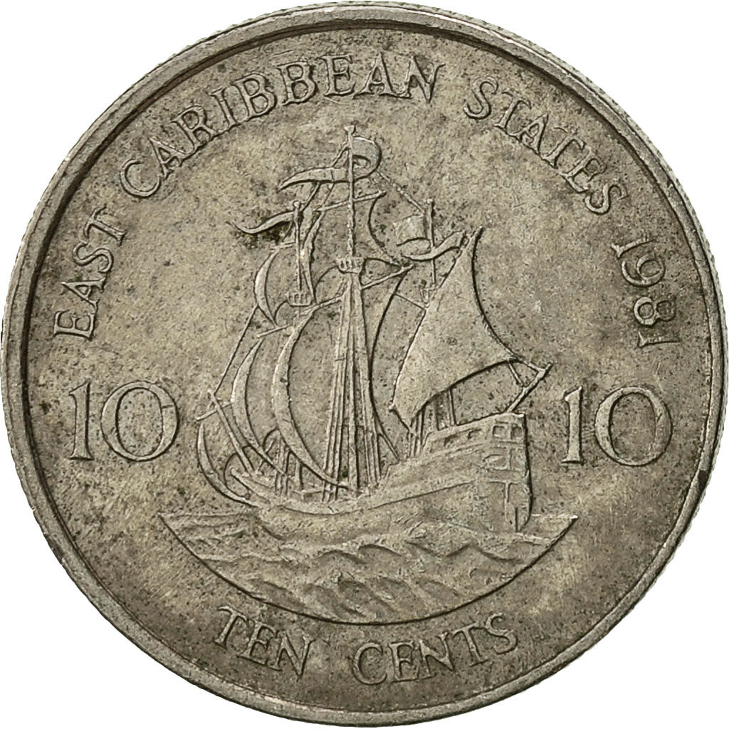 Moneda, Estados del Caribe Oriental , Elizabeth II, 10 Cents, 1981, MBC, Cobre -