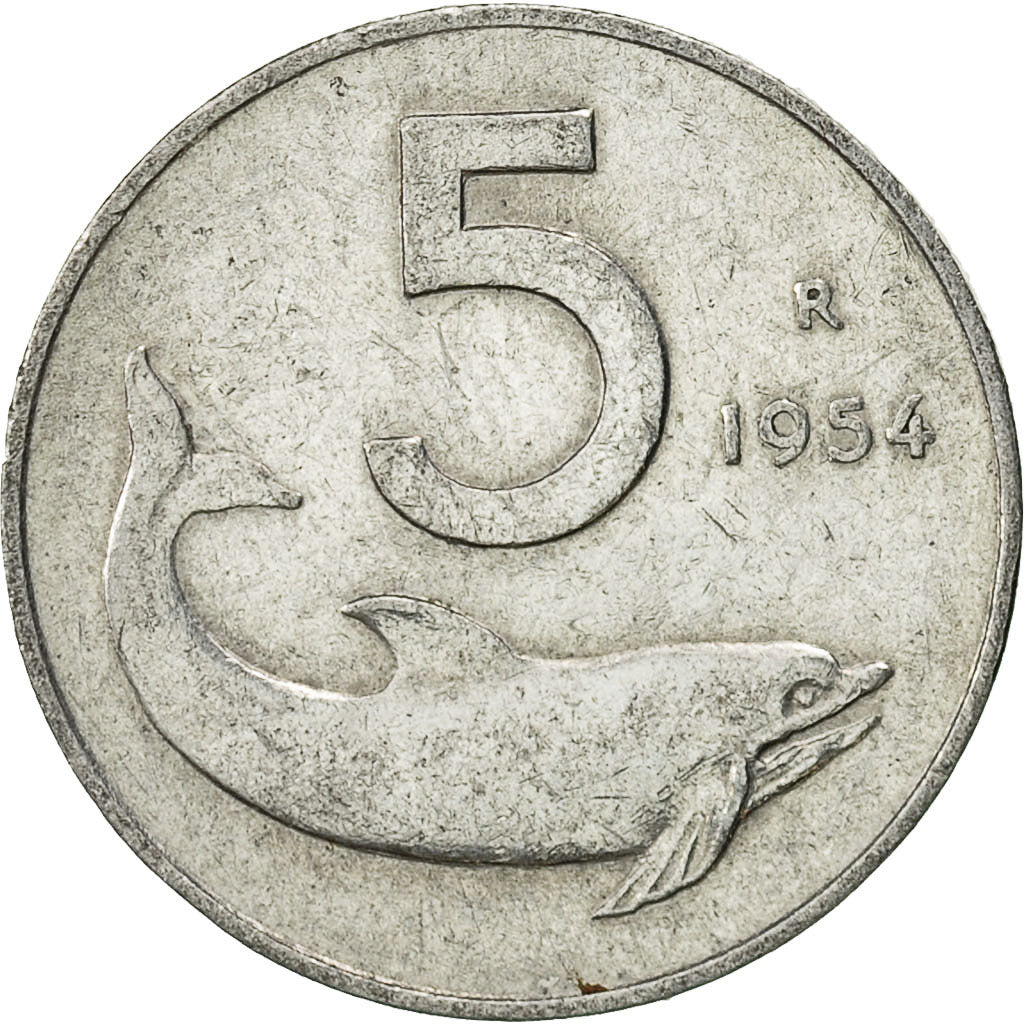 Coin, Italy, 5 Lire, 1954, Rome, EF(40-45), Aluminum, KM:92