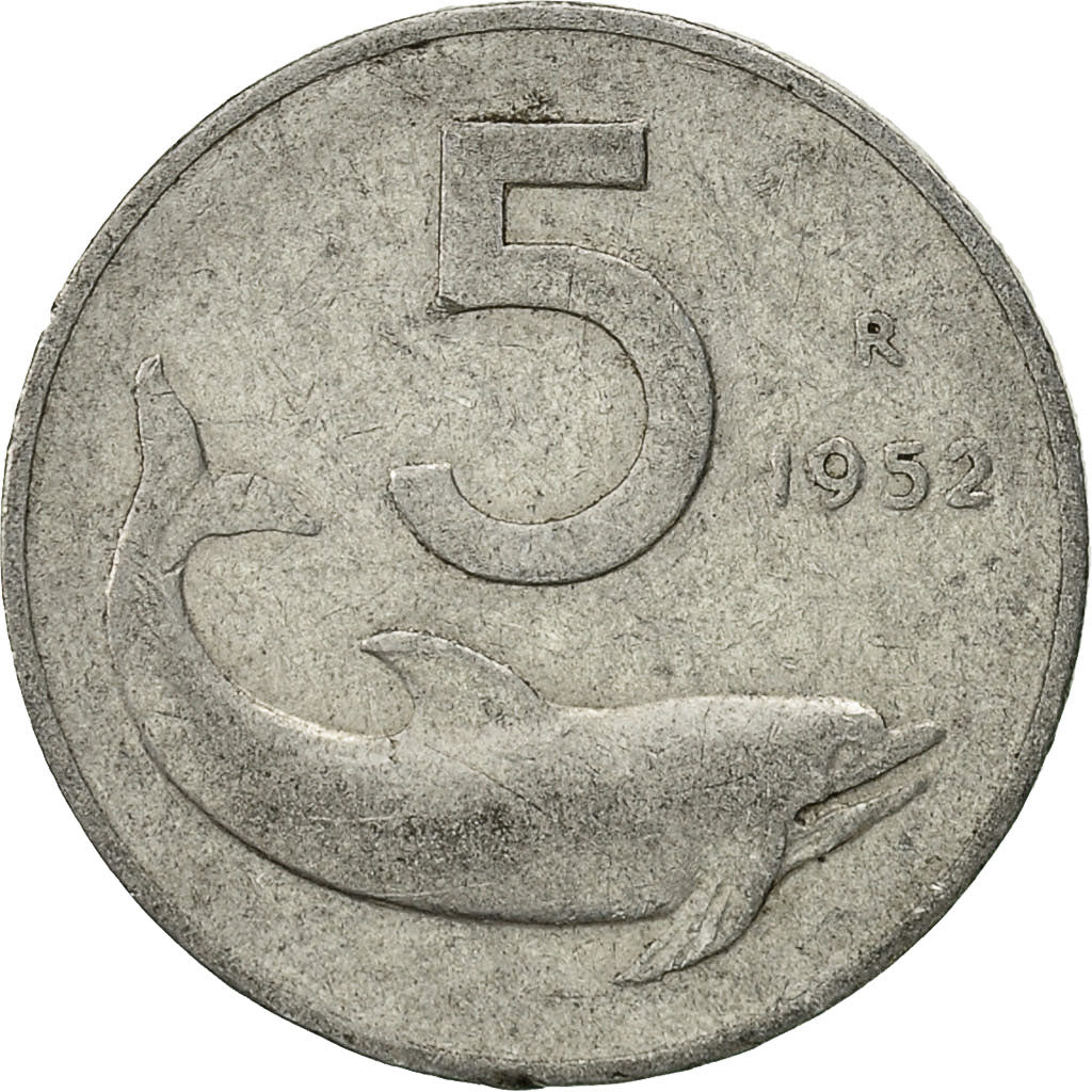 Coin, Italy, 5 Lire, 1952, Rome, EF(40-45), Aluminum, KM:92