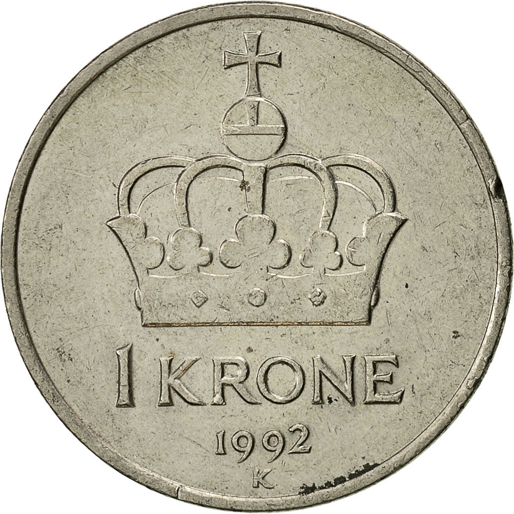 Coin, Norway, Harald V, Krone, 1992, EF(40-45), Copper-nickel, KM:436
