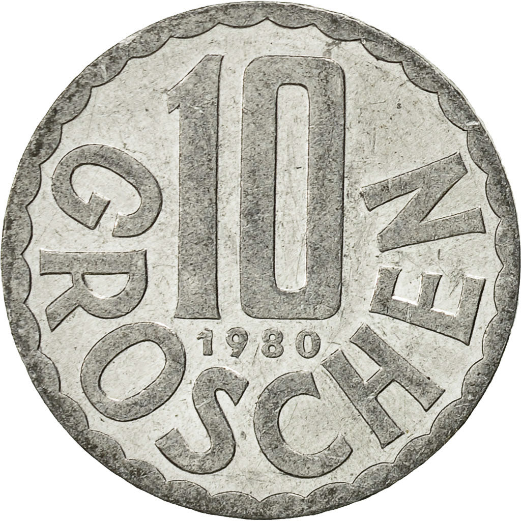 Coin, Austria, 10 Groschen, 1980, Vienna, EF(40-45), Aluminum, KM:2878